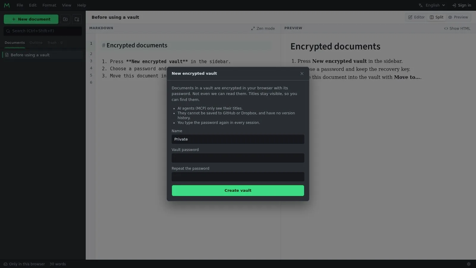 Creating an encrypted vault